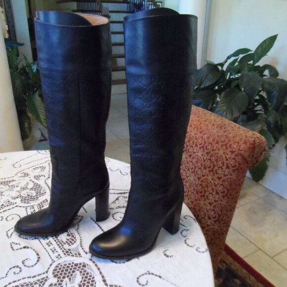 Gucci GUCCISSIMA 85th Anniversary Black Calf Leather Riding Boots Size 9.5C - Picture 8 of 16
